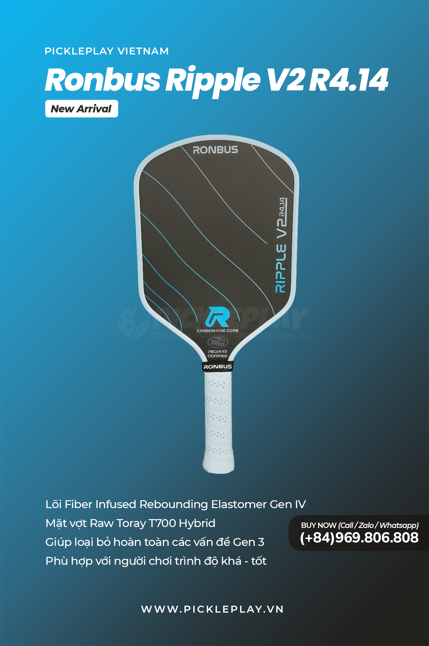 Đánh Giá Chi Tiết Vợt Pickleball Ronbus Ripple V2 R4.14 – Lõi FIRE Gen4, Xoáy Cực Đại, Chuẩn Thi Đấu USAP