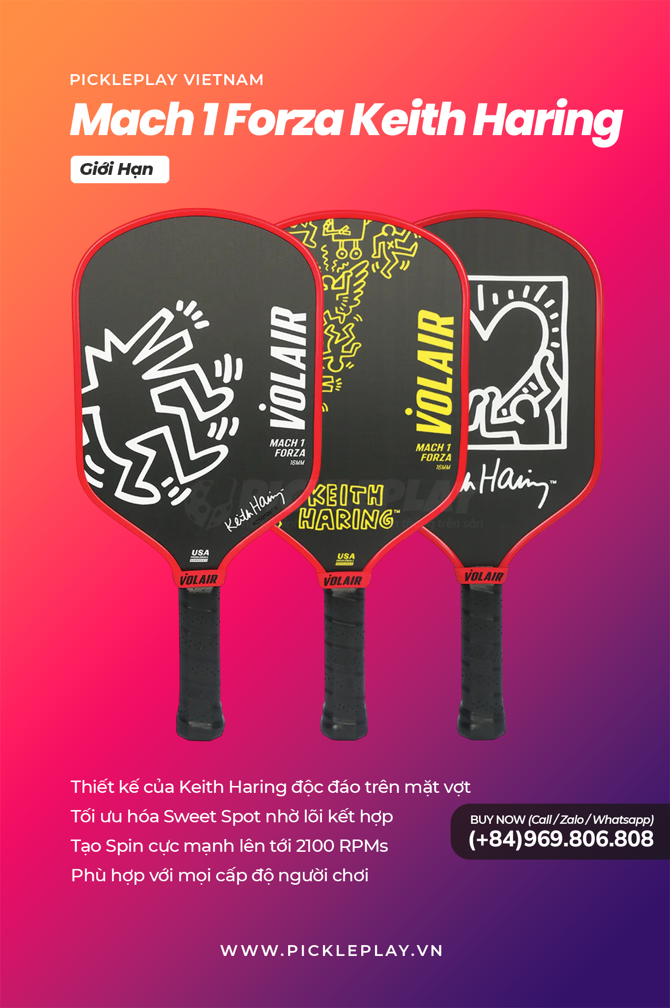 Vợt Pickleball Volair Mach 1 Forza: Keith Haring – Sự kết hợp hoàn hảo giữa nghệ thuật và hiệu suất thi đấu