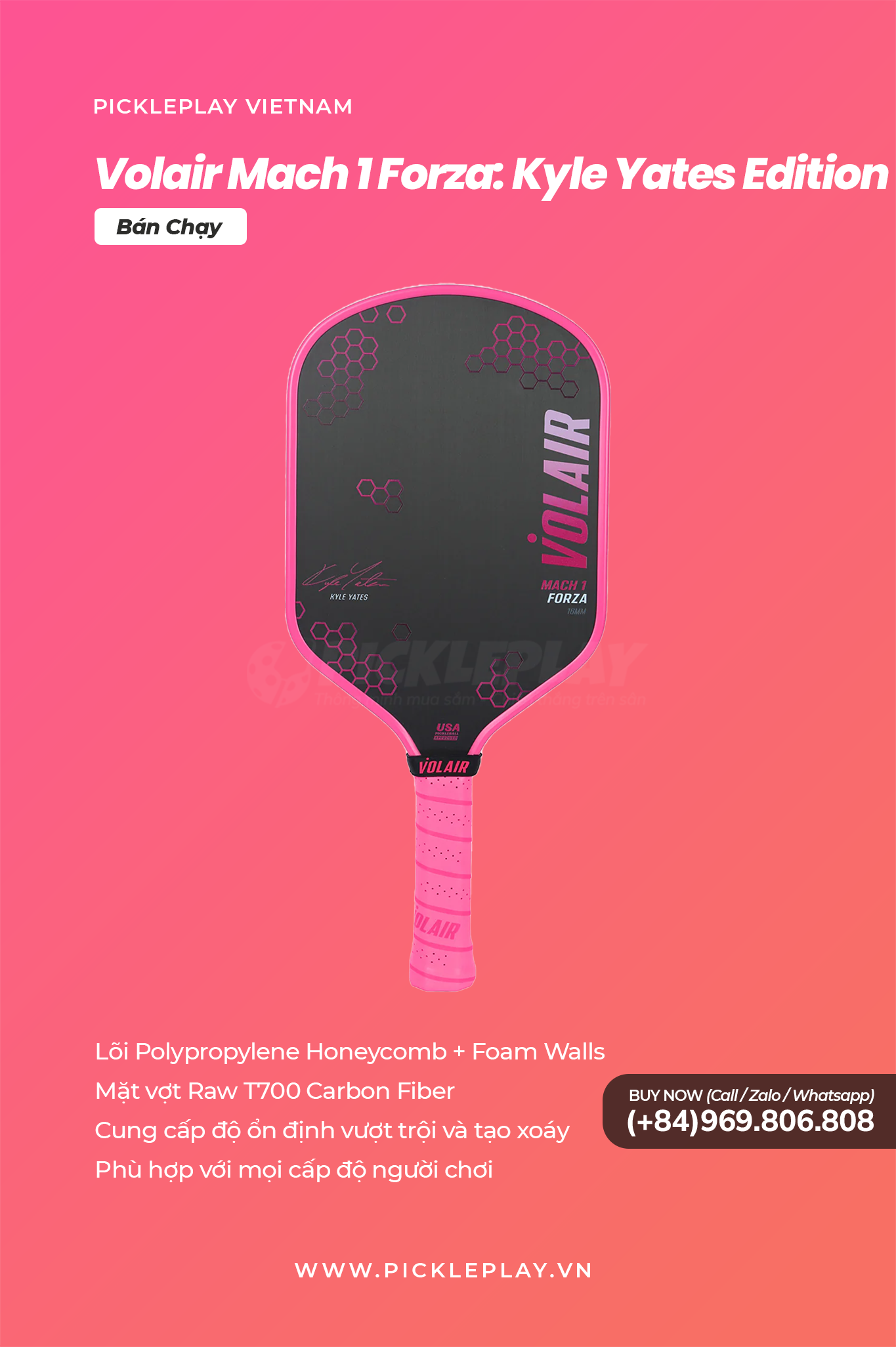 Đánh Giá Vợt Pickleball Volair Mach 1 Forza: Kyle Yates Edition – Khi Hiệu Suất Gặp Phong Cách