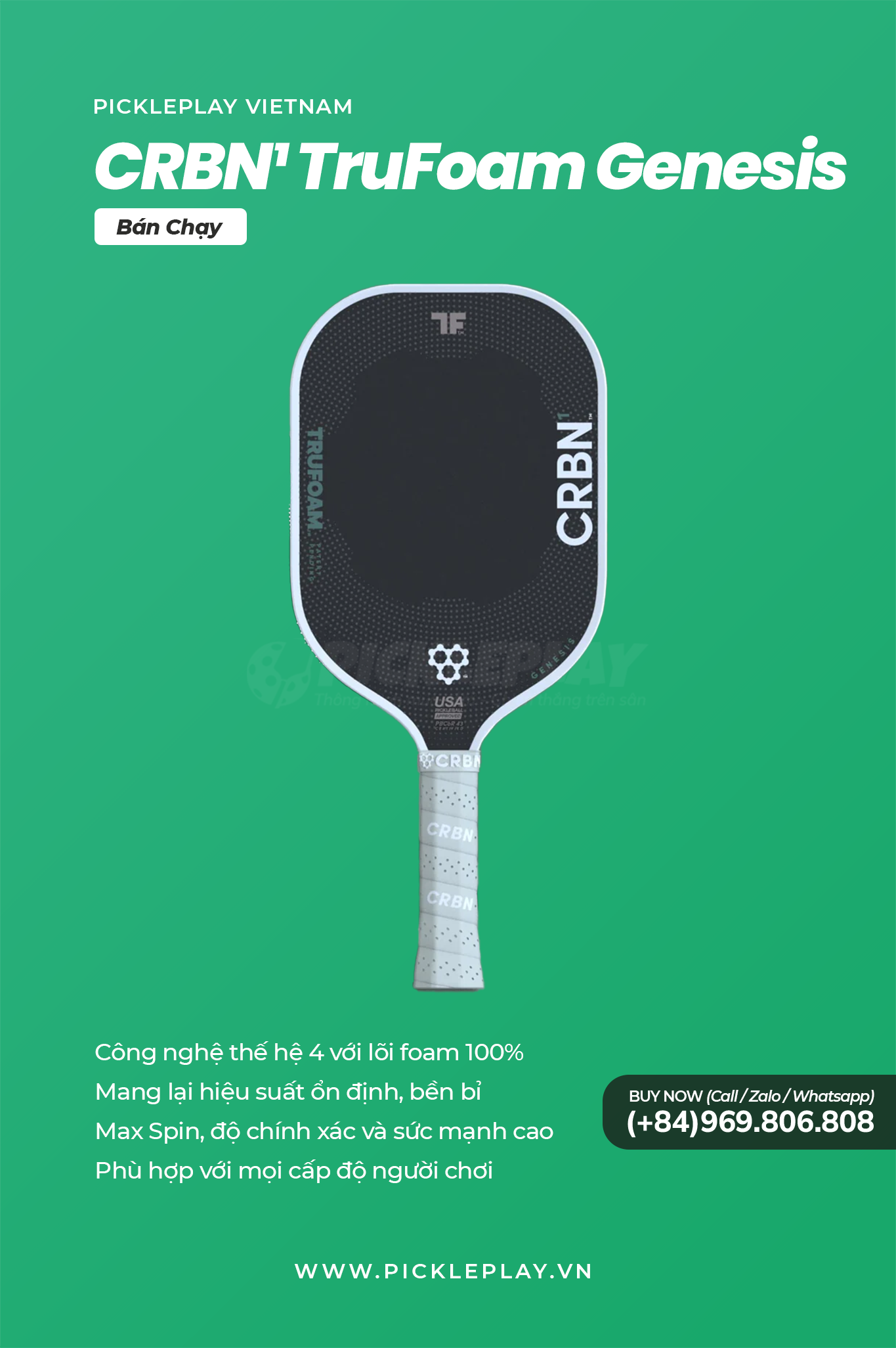 Đánh Giá Chi Tiết Vợt Pickleball CRBN¹ TruFoam™ Genesis – Cuộc Cách Mạng Về Hiệu Suất Và Kiểm Soát