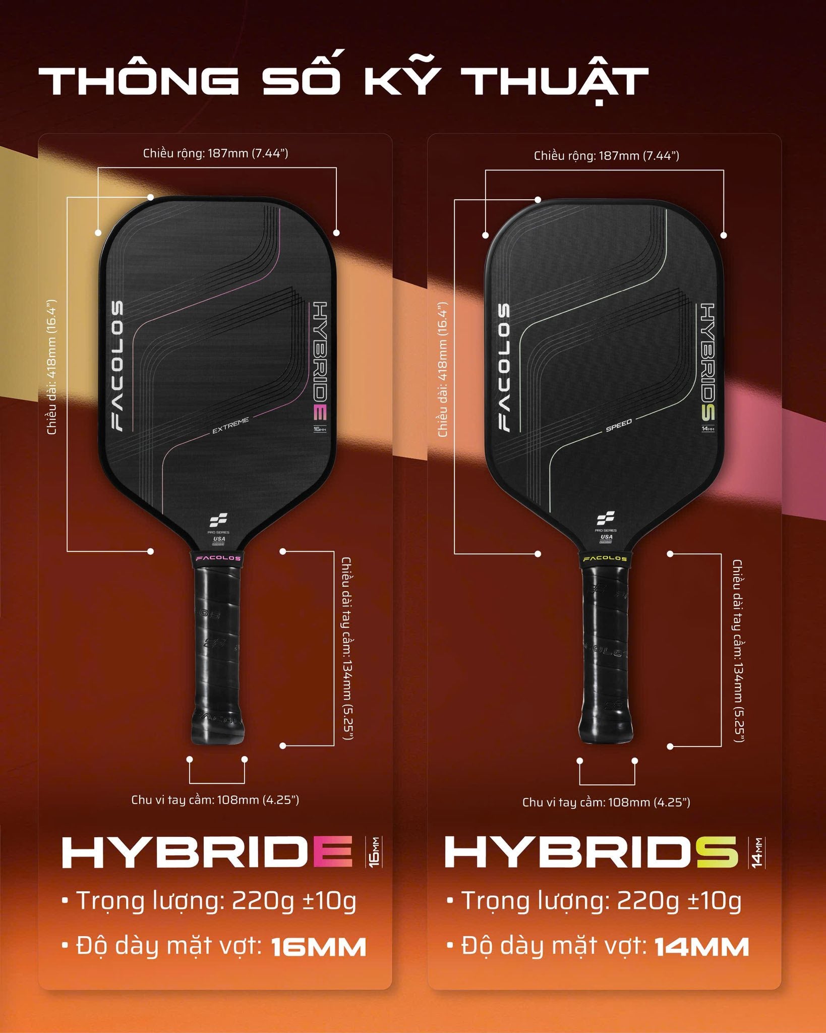Facolos Pro Series Pickleball Racket - Hybrid 2.0