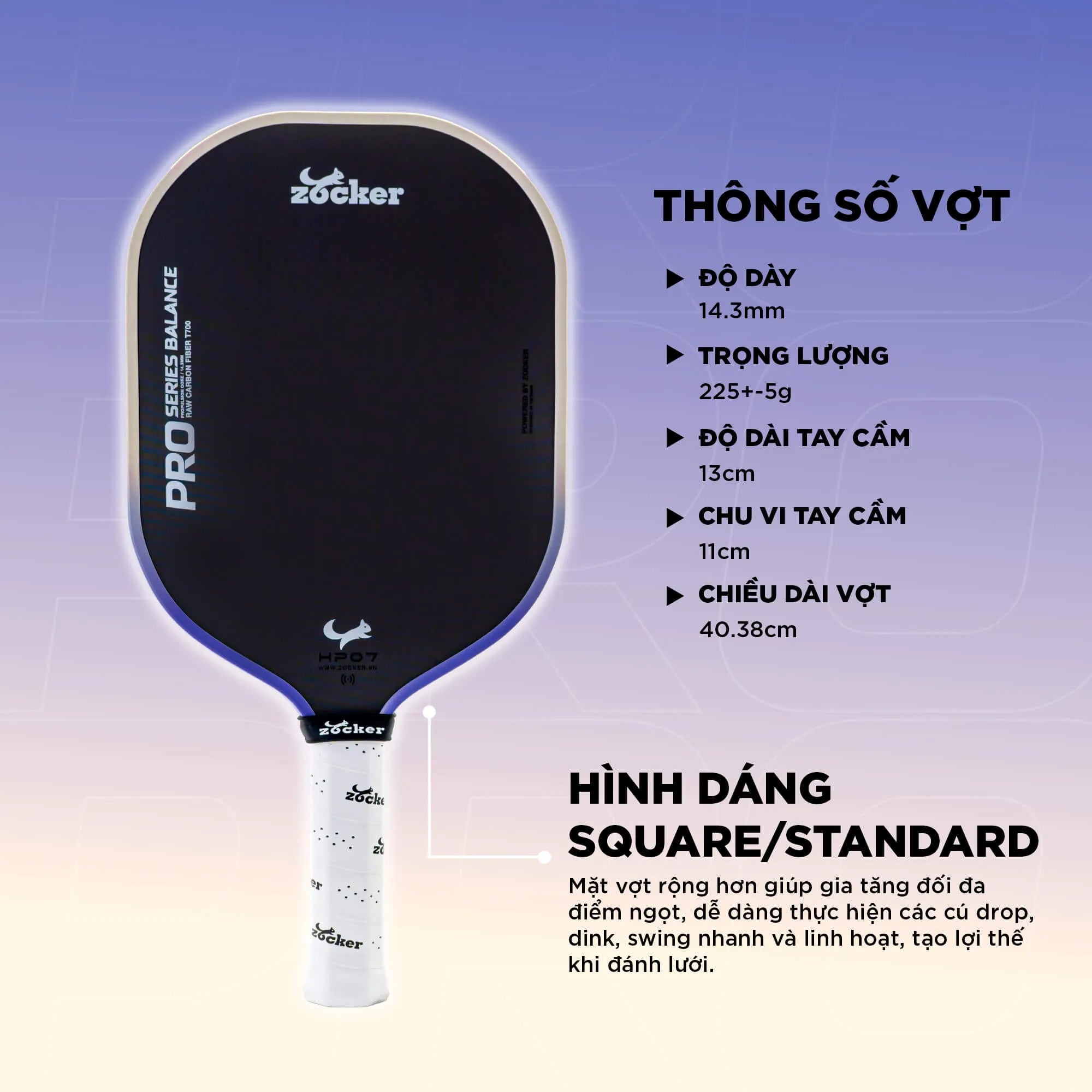 Vợt Pickleball Zocker HP07 Pro Series Balance