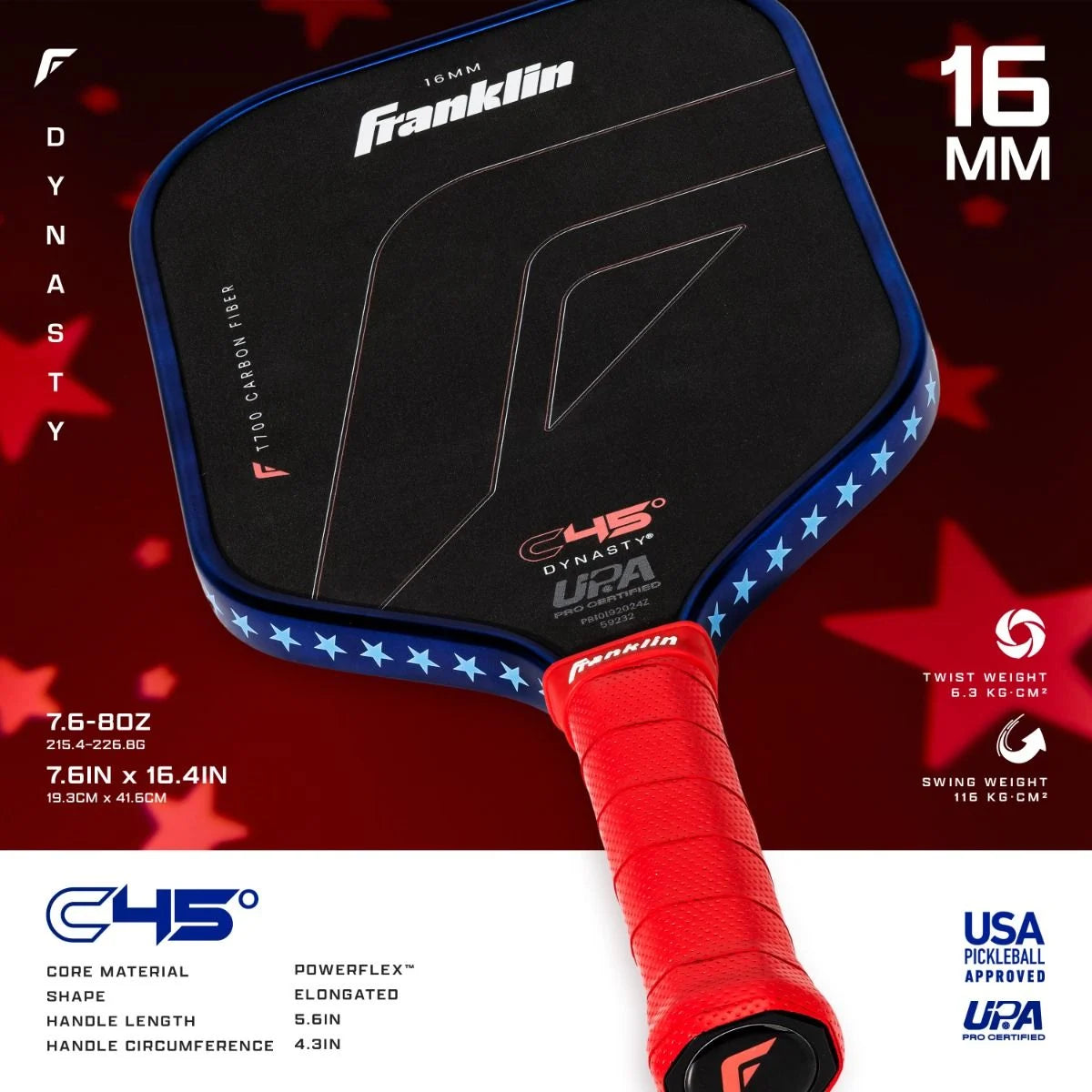 Vợt Pickleball Franklin C45° Dynasty Red White & Blue