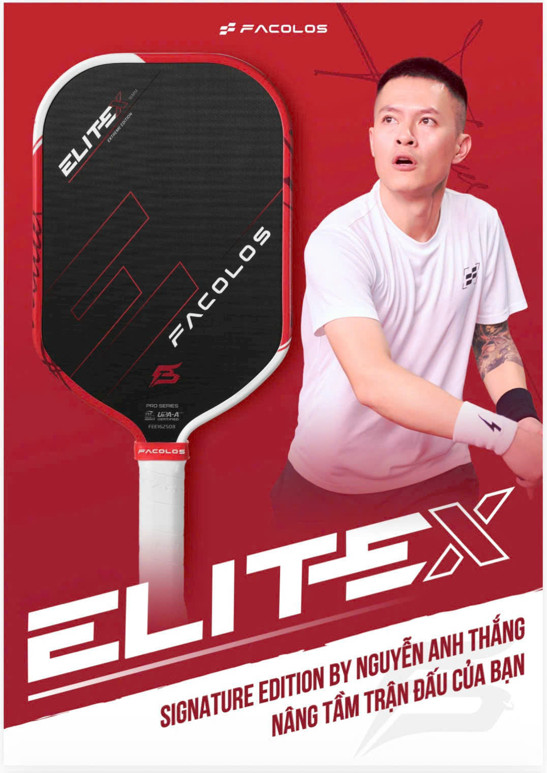 Facolos Elite X Signature Pickleball Racket - Nguyen Anh Thang (Anh Chu) Edition