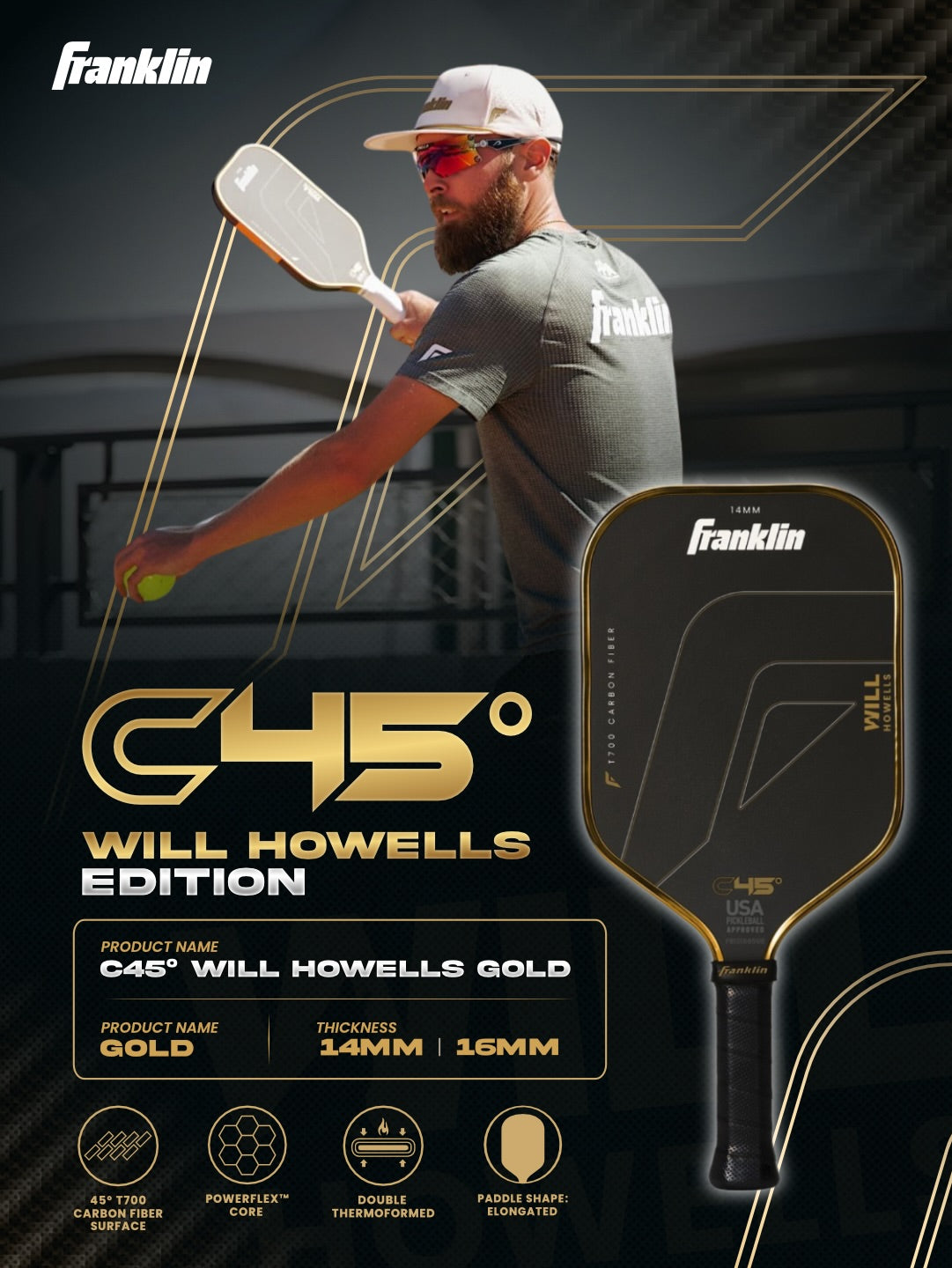 Vợt Pickleball Franklin C45° Will Howells Gold Edition