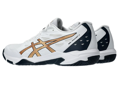 Asics Gel Pickleball Shoes - Rocket 11 White / Pure Gold (For Men)