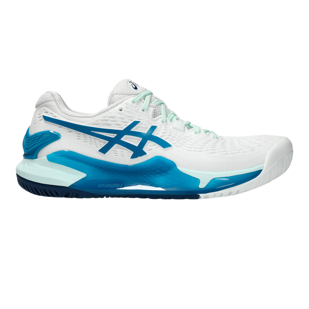 Pickleball Gel-Resolution 9 White / Teal Blue Shoes (For Women)