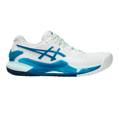 Pickleball Gel-Resolution 9 White / Teal Blue Shoes (For Women)