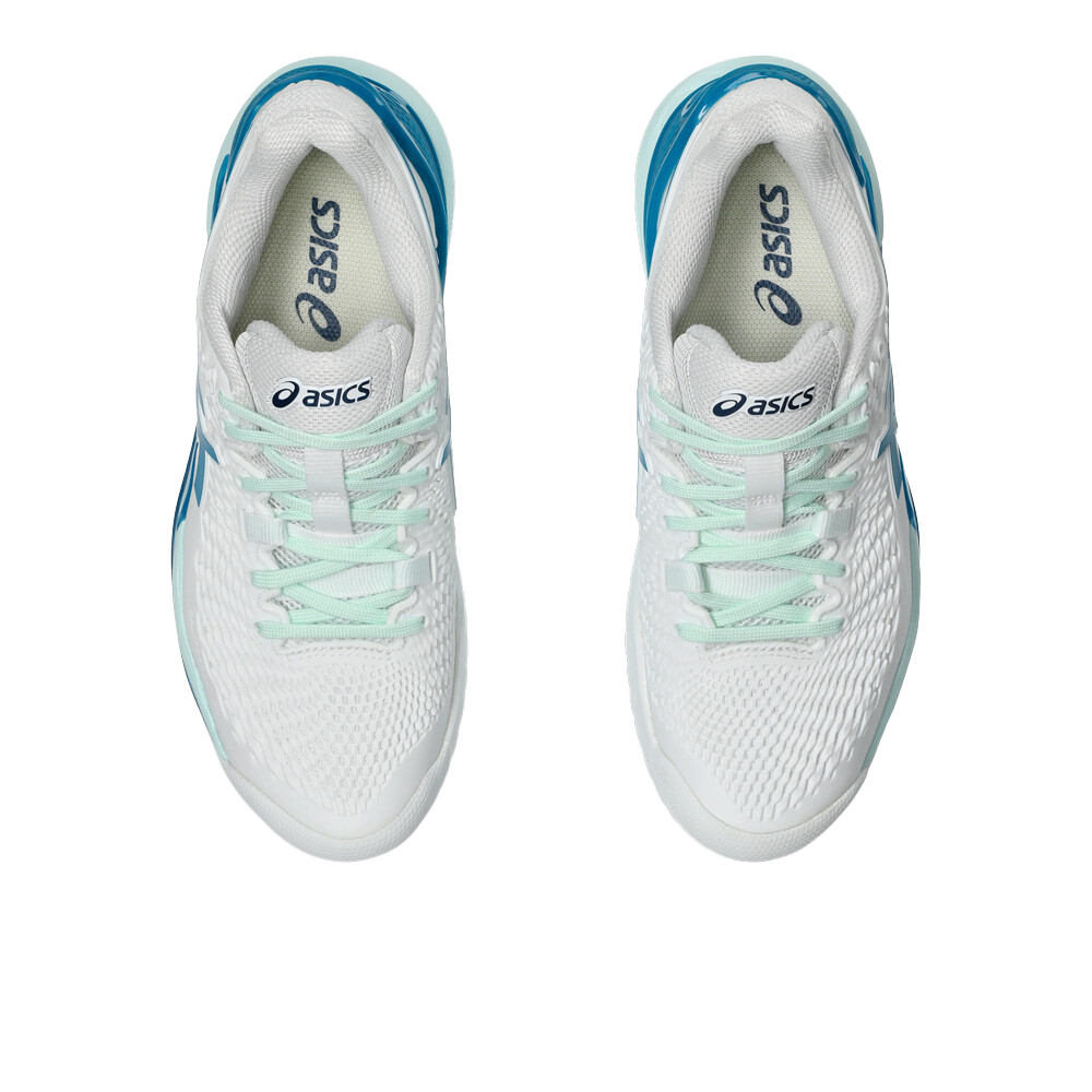Pickleball Gel-Resolution 9 White / Teal Blue Shoes (For Women)