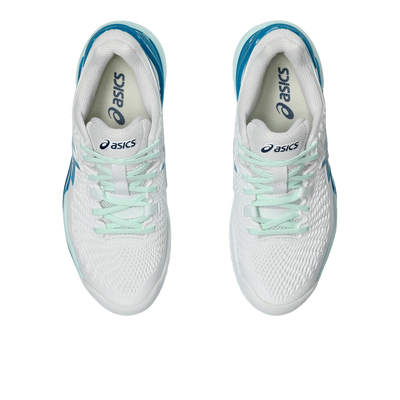 Pickleball Gel-Resolution 9 White / Teal Blue Shoes (For Women)