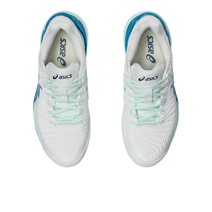 Pickleball Gel-Resolution 9 White / Teal Blue Shoes (For Women)