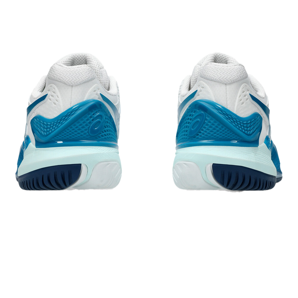 Pickleball Gel-Resolution 9 White / Teal Blue Shoes (For Women)