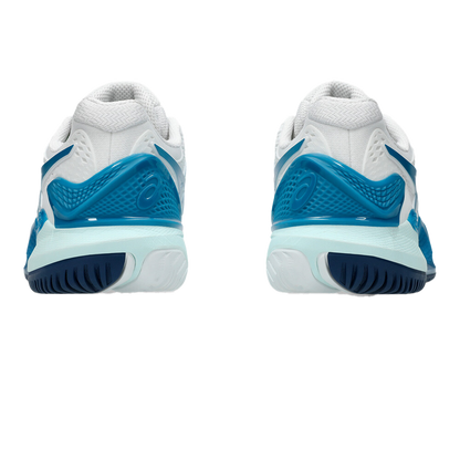 Pickleball Gel-Resolution 9 White / Teal Blue Shoes (For Women)