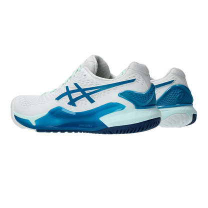 Pickleball Gel-Resolution 9 White / Teal Blue Shoes (For Women)