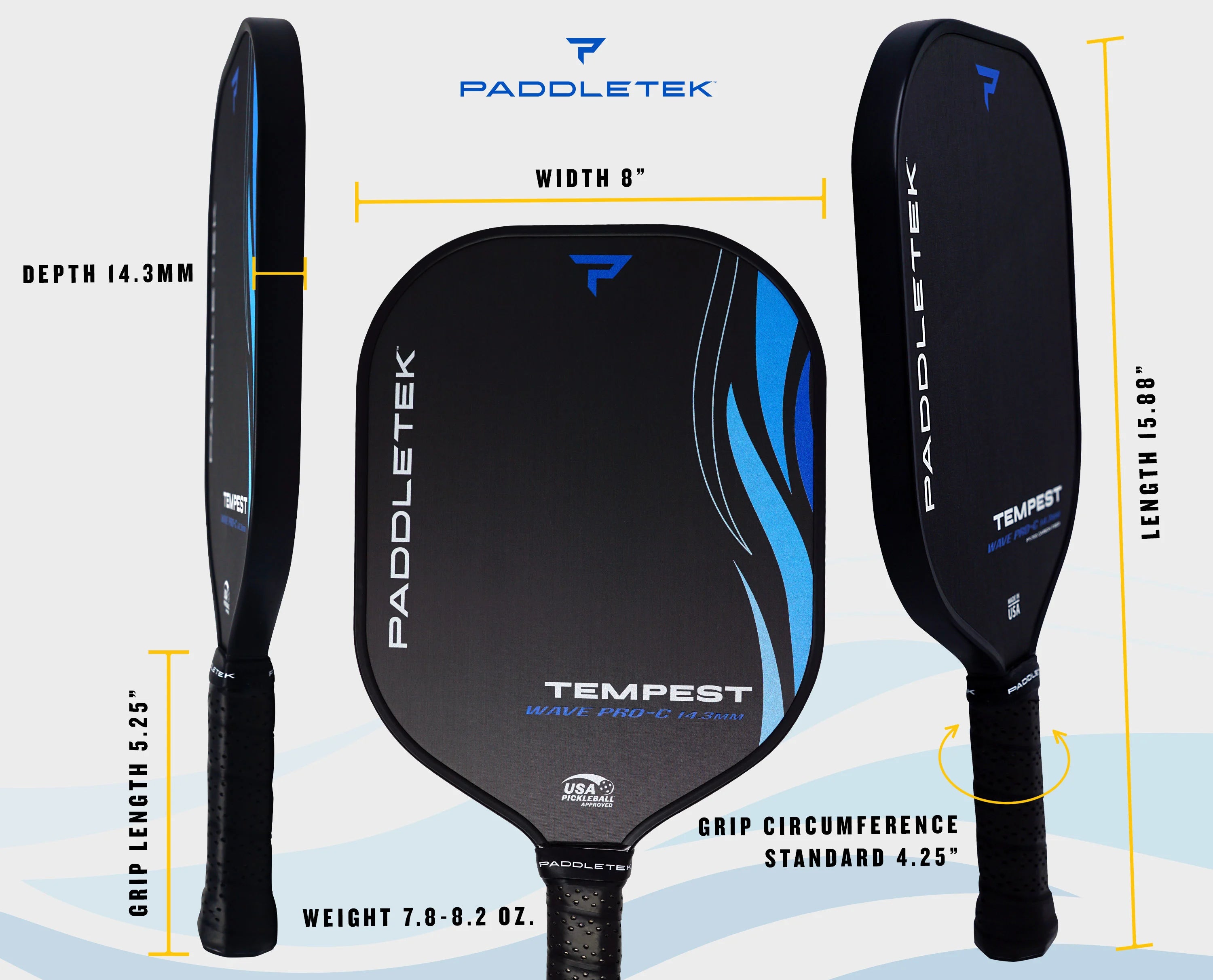 Pickleball racket Paddletek Tempest Wave Pro-C 14.3