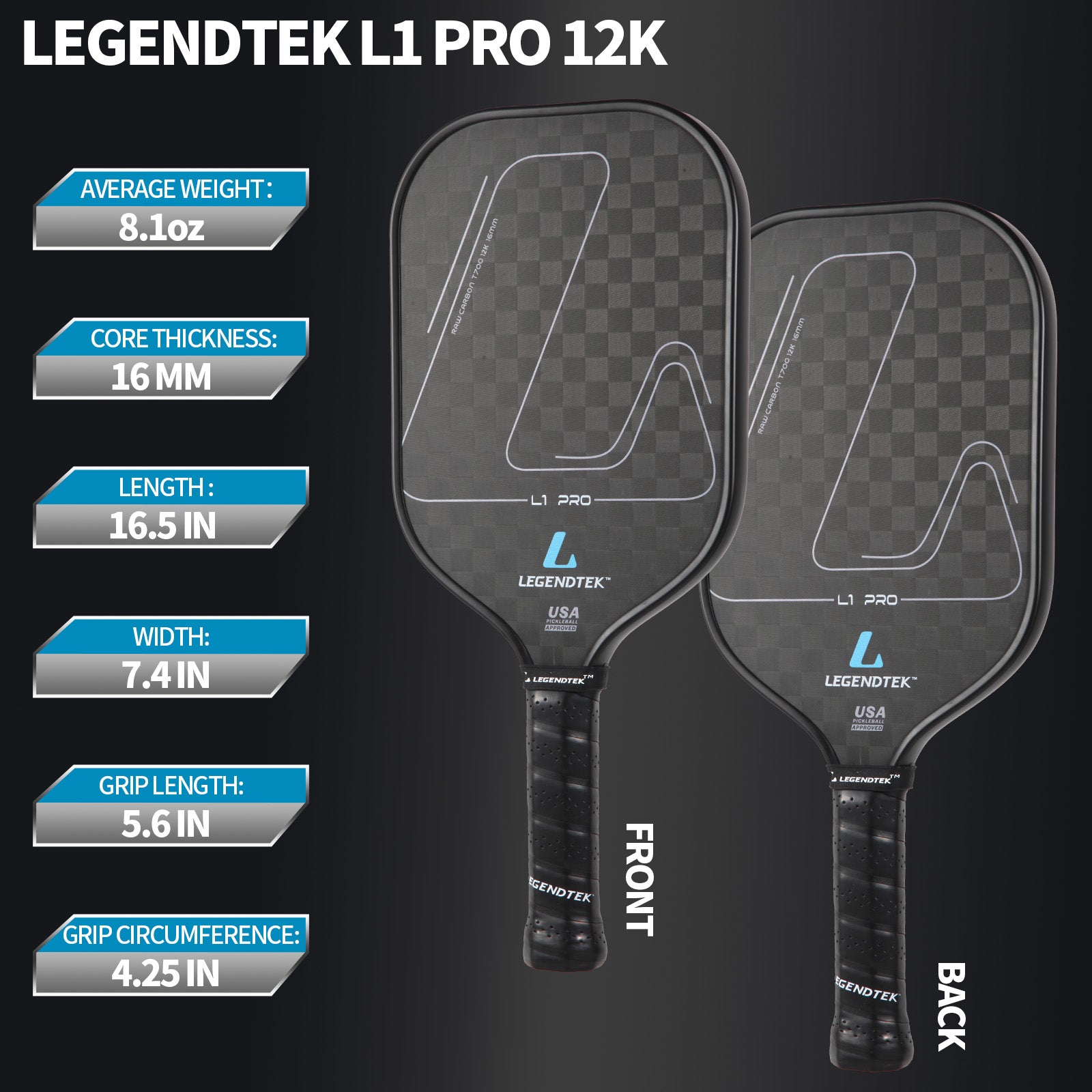 Pickleball racket LEGENDTEK L1 Pro 12K