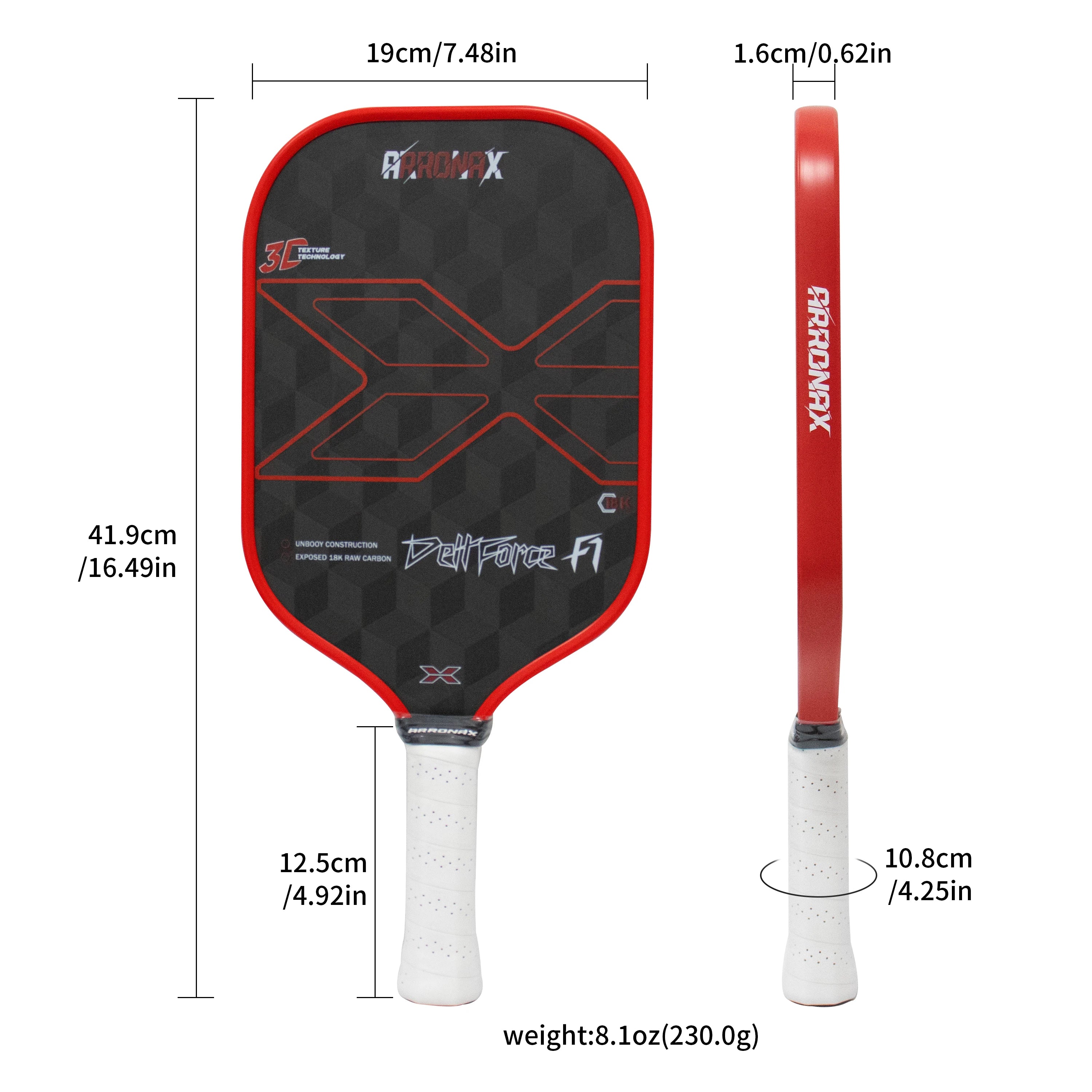 Arronax Dellforce F1 18K Carbon Fiber Pickleball Racket