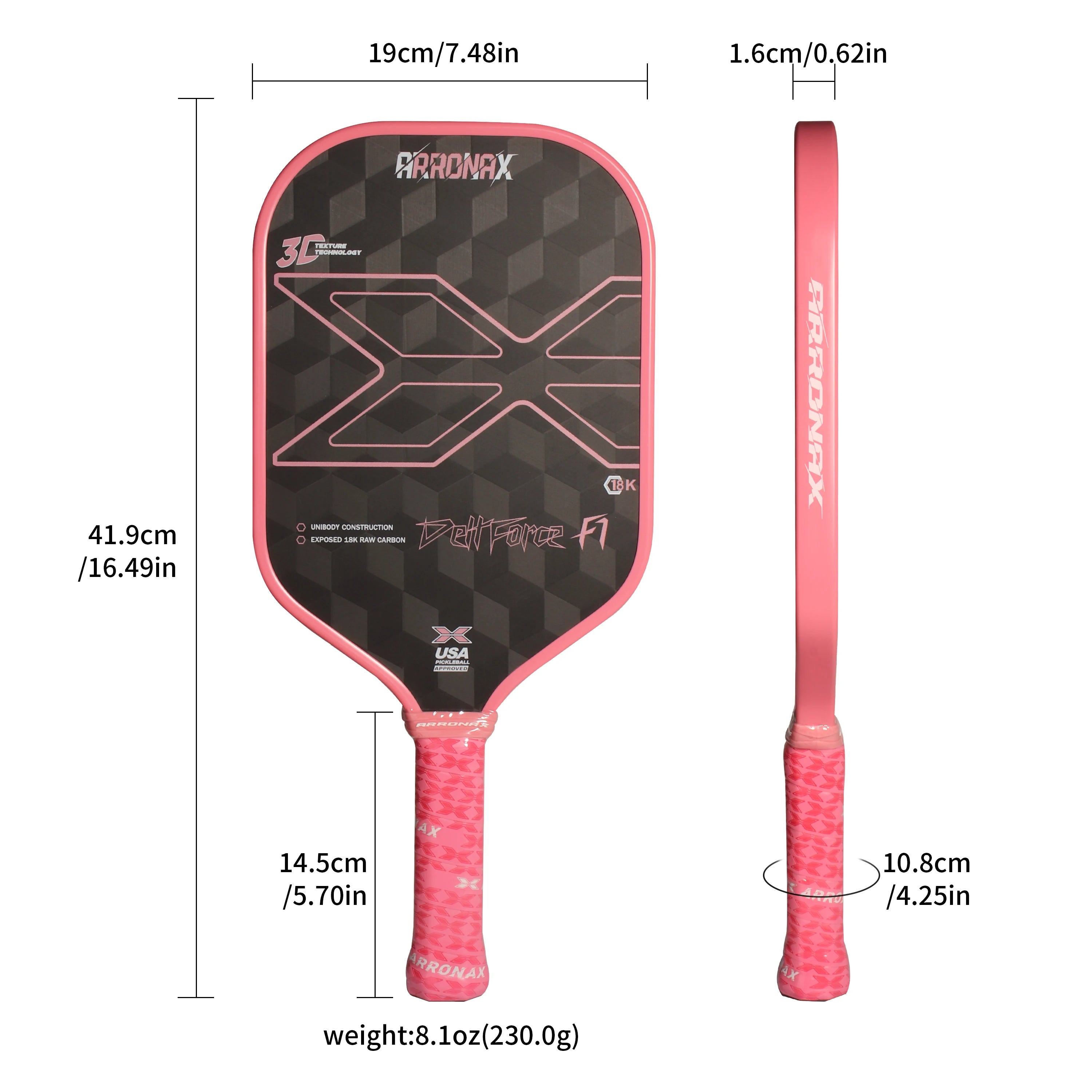 Arronax Dellforce F1 18K Carbon Fiber Pickleball Racket