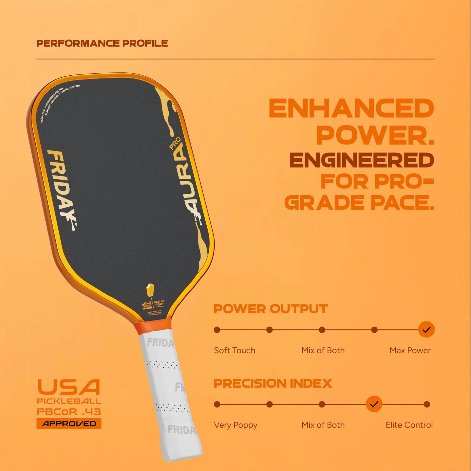 Vợt Pickleball Friday AURA PRO Metallic Orange Creamsicle Kit Colorway