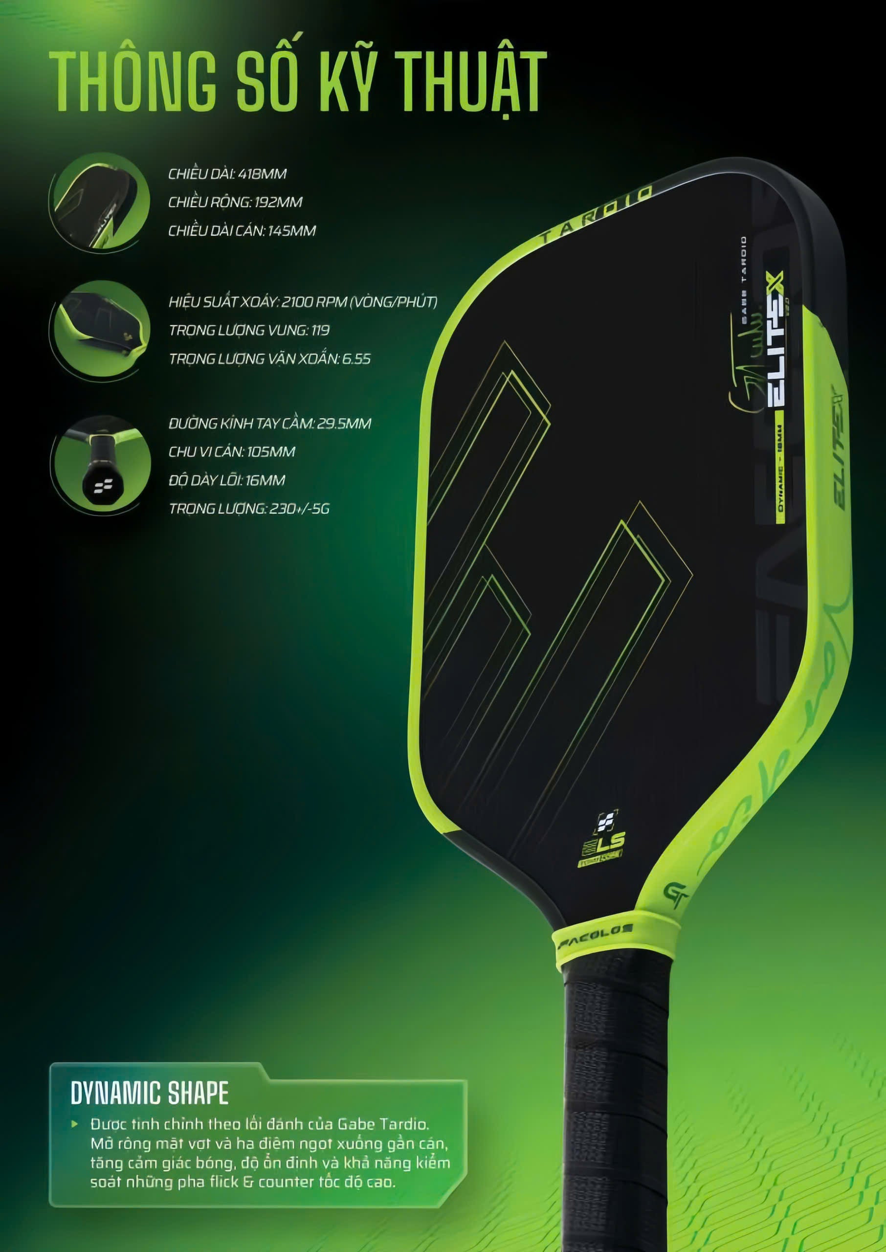 Vợt Pickleball Facolos EliteX v2.0 Gabe Tardio Edition